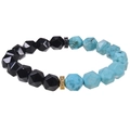 10mm faceted blue agate and obsidian beaded bracelet with zircon studded accents - Turquoise & Obsidian Bracelet