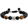 Verstelbare geweven herenarmband met 10mm tijgeroog stenen en zwarte kralen - Verstelbare Gevlochten Stijl / Gevlochten Tijgeroog + Obsidiaan Armband