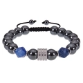 10mm hematite beaded bracelet with faceted blue stones and adjustable black woven cord - 10mm / Faceted Blue Vein Stone + Black Magnetic Stone