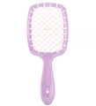 Purple and white hollow out detangling hairbrush with massage bristles and air cushion - White With Purple Stem