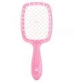 Pink gradient hollow hairbrush with white detangling bristles and a massage grid design - White - Pink Stem