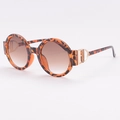 Retro round leopard print sunglasses with gold metal CD detail and brown gradient lenses - Tortoise Frame Gradient Brown Lens