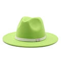 Fluorescent green wool fedora with white band and metal logo on a clean white background - M (56-58cm) / Fluorescent Green