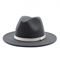 Detail of dark gray wool fedora hat featuring a stylish brim and decorative band with logo - M (56-58cm) / Dark Gray