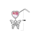 Piercing de nariz en L plateado con corazón rosa y colgante de mariposa de 13mm - Estilo Corazón Mariposa Plateado (#9)