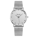 Fashion men's quartz watch with elegant silver dial and Milanese mesh steel strap - White Dial Silver Case Silver Strap