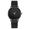 Minimalist all-black quartz watch with red scale accents and black mesh strap - Red Hand Black Case Black Strap