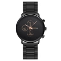 Mode-Herrenuhr aus schwarzem Edelstahl mit Chronograph, drei Zifferblättern und Datum - Roségoldene Zeiger Schwarzes Armband