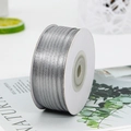 Single roll of 3mm silver grey double-sided satin ribbon on white cardboard spool - One Roll 91 Meters Long / Grey (59#)