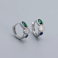 S925 Sterling Silber Creolen mit smaragdgrünen, weißen und blauen Edelsteinen - 925er Silber / Weißgold
