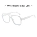 Retro square white frame sunglasses with transparent lenses and double bridge design - White Frame White Lens