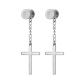 Orecchini a cerchio con pendente a croce in acciaio inossidabile argento lucido - Pezzo Singolo / Argento