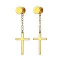 Orecchini a cerchio dorati lucidi con ciondolo a croce minimalista e catenina - Pezzo Singolo / Oro