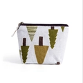 Compact canvas coin purse with green Nordic tree pattern and black zipper closure - Jenny J. Tree