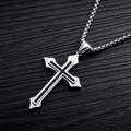 Macro shot of silver and black stainless steel cross pendant with detailed industrial texture - Enamel Cross Pendant (With Steel Chain) / Silver Black