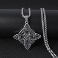 Collana con pendente nodo celtico vichingo vintage in acciaio inox su pelle nera - Argento