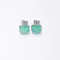 Square silver stud earrings featuring mint green crystal accents and sparkling finish - Mint Green (2)