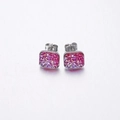 Square silver stud earrings with sparkling pink and purple druzy crystal inserts - Pink Purple (3)
