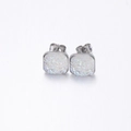 Square silver stud earrings featuring sparkling white druzy crystal inlay for women - White(9)