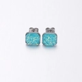 Square silver-tone earrings featuring sparkling turquoise blue druzy mineral stones - Lake Blue (18)