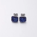 Square dark blue druzy stud earrings with silver-tone frame and butterfly backings - Dark Blue (30)