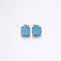 Square stud earrings with sky blue crystal cluster and silver stainless steel frame - Sky Blue (32)