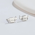 Minimalist silver stainless steel trumpet stud earrings for women in vintage style - Steel