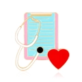 Détail d'une broche médicale avec stéthoscope et dossier rose sur fond blanc - Combinaison Stéthoscope Porte-bloc Médical (AL636-A)