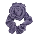 Elegant purple silk hair scrunchie with large vintage rose flower design for women - Violet Purple