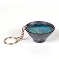 Miniature black bowl keychain with blue-green faux liquid and metal ring pendant - 5.5cm Bowl Diameter