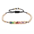 Detail of colorful rectangular zirconia stones and metal beads on woven bracelet - Long Bar 2