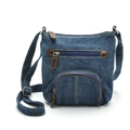 Sac bandoulière classique en denim bleu avec détails en cuir brun et sangle réglable - Bleu Denim