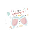 Foldable white birthday card featuring champagne glasses and LET'S celebrate text - Birthday Cheers