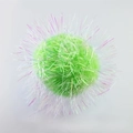 Macro detail of 6cm crinkle paper cat toy ball with green core and glossy pink tinsel - Fruit Green + Iridescent