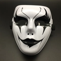 White Halloween masquerade mask with black hand-painted gothic graffiti and elastic strap - Double Arrow Style