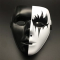Detail of a black and white split-face hip-hop mask with flame art for dance performance - Yin Yang Grim Reaper Black