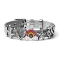 Silver stainless steel mesh bracelet featuring colorful rainbow and heart charm pendants - Silver 2