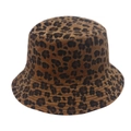 Classic leopard print bucket hat for men and women with soft winter faux fur texture - 58cm / Brown