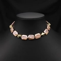 Natürliche Barock quadratische Perlenkette vergoldet Luxus Choker Schmuck für Damen chic. - Lila Quadratischer Barockstil / 40CM