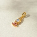 Fishtail mermaid pendant in gold finish with iridescent white and pink zircon stones - Abstract Style (925-5#)