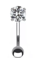 Macro shot of curved stainless steel eyebrow piercing bar with round clear zircon stone - Silver Clear Stone Curved Barbell (#8)