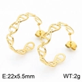 Golden 18K plated titanium steel hollow chain link hoop earrings for women - Pig Nose Chain Style B (KE109394-KFC)