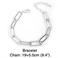 Detail view of silver paperclip chain bracelet with adjustable lobster clasp and extension - Silver Bracelet / 19+5cm