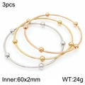 Minimalist 3-piece stainless steel beaded bangle set in gold, rose gold and silver - 60*2mm (3 Pcs) / Tri-color Set (Gold/Silver/Rose Gold)