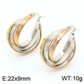Detailed view of tricolor interlocking hoop earrings with 22x9mm size measurement - Tri-color Smooth Surface (KE109351-LO) / 22*9mm