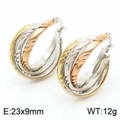 Detailed close-up of tricolor linked hoop earrings showing 23x9mm size and 12g weight - Tri-color Spiral Texture (KE109352-LO) / 23*9mm