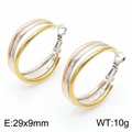 Detailed view of tricolor interlocking steel hoops with dimensions 29x9mm and 10g weight - Fine Triple Ring Parallel Style (KE109355-LO)