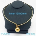 Golden titanium steel open choker with sphere pendant including size and weight specs - Gold Torque Necklace (KN236551-LO)