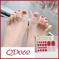 Close-up of QD062 red and white polka dot adhesive toe nail stickers with 22 pieces - QD62-Red Polka Dots
