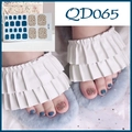 Blue Morandi toe nail stickers with gold glitter and red sequins, QD065 style - QD65-Dark Blue Glitter